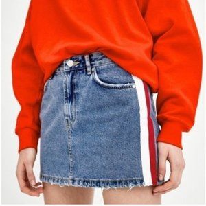 Zara TRF Denim Mini Skirt with Racing Stripe Sides